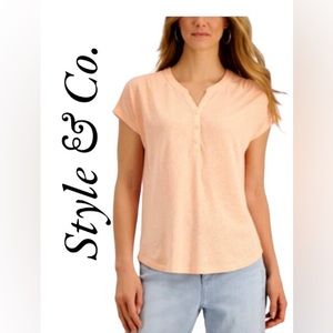 NWT Sz XS Style & Co Core Henley in Peach Sherbet
